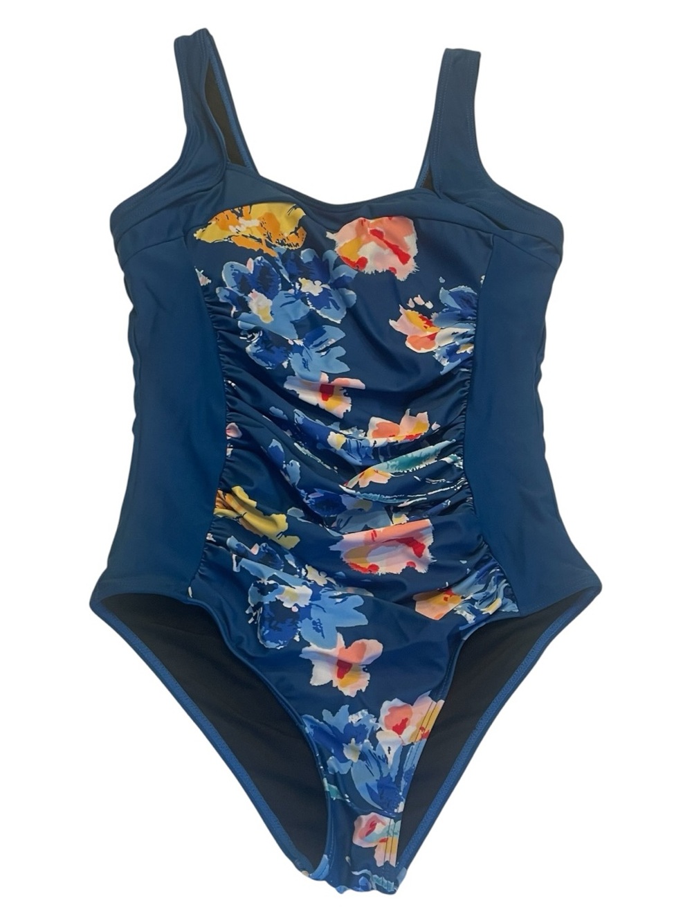 No Brand Navy Floral Nip-Tucked One-Piece Swimsuit With Rouching  sz M